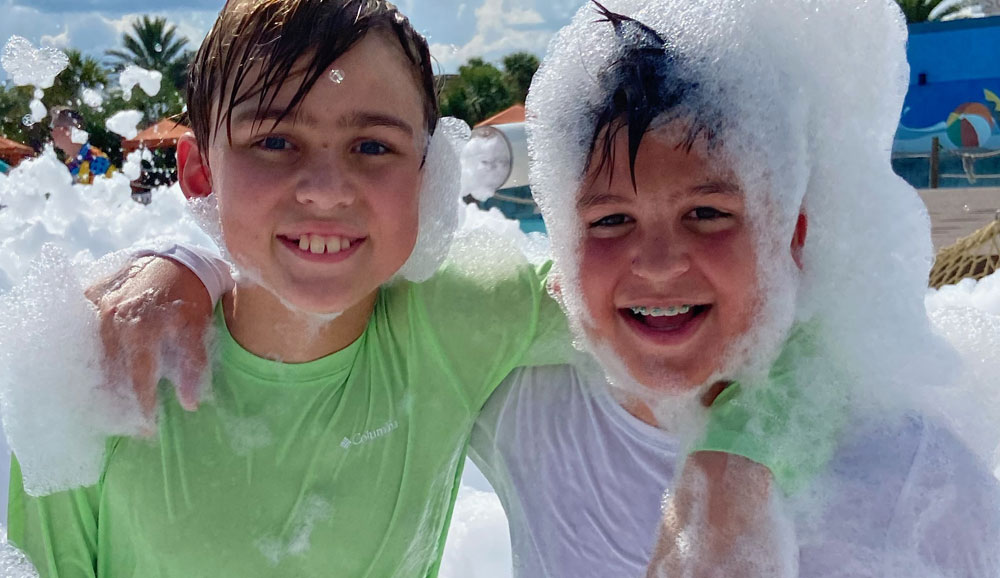 Boys at foam party
