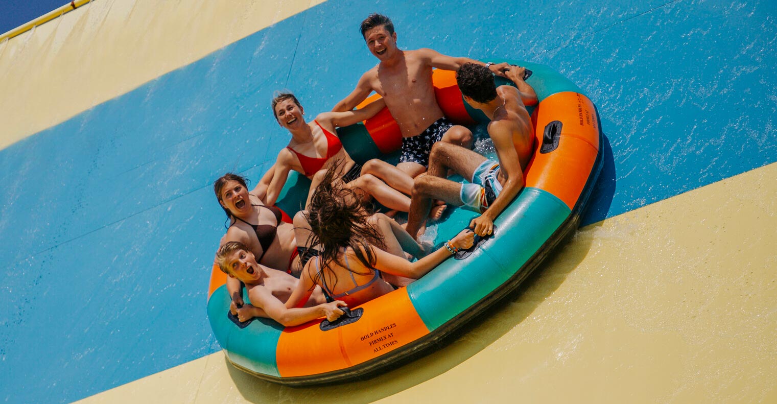 Group on raft water slide