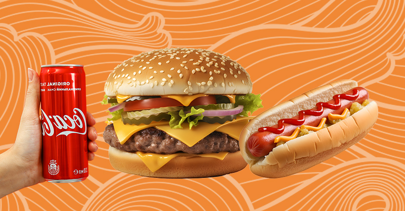Hamburger, hotdog and fries